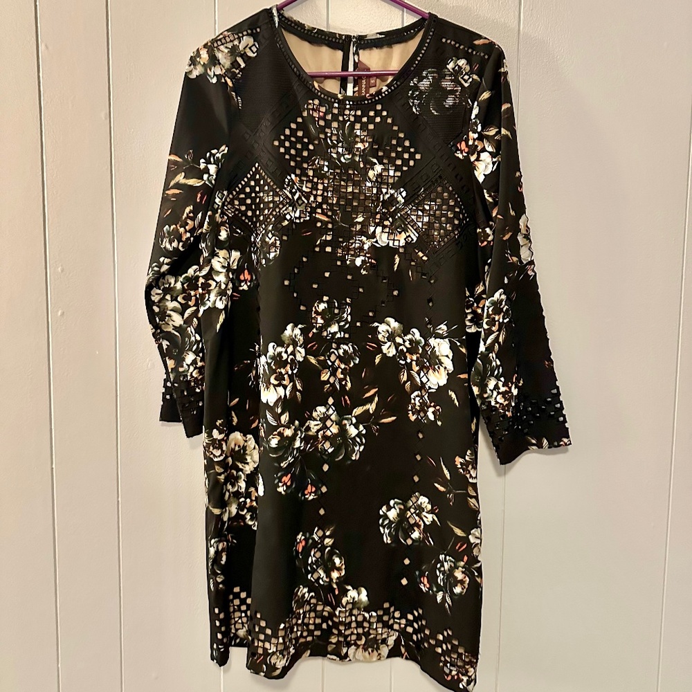 Anthropologie Ranna Gill Black Floral Dress Size Small